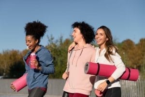 Three teenage girls going for a workout