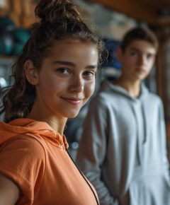 A group of teenagers exercising in a gym, showcasing the exercise benefits for teenage mental health through physical activit