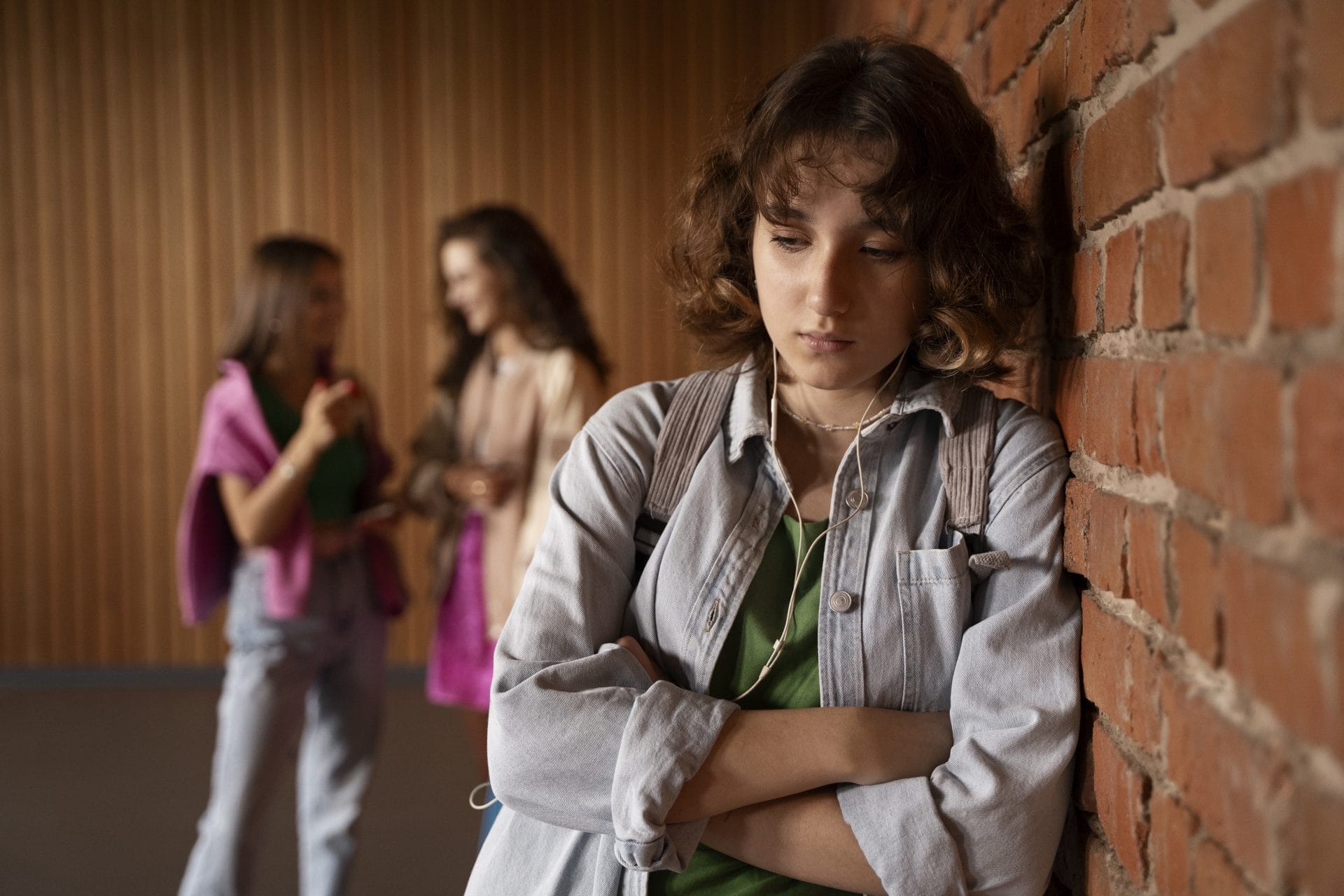 Help Your Teens: Transformative Support for Troubled Youth 1 Teenage girl feeling isolated and depressed while two other teenage girls are chatting happily in the background